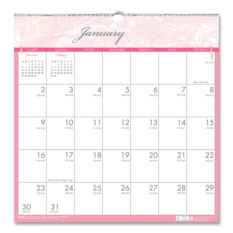2025  Breast Cancer Wall Calendar, 12x12