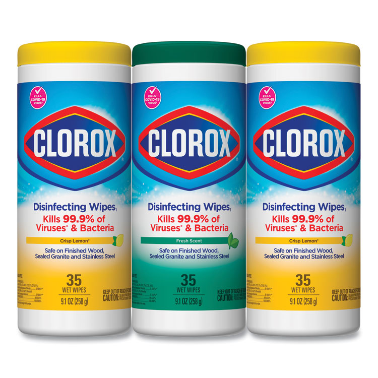 Clorox Disinfecting Wipes, 1-Ply, 7 x 8, White, 3/PK