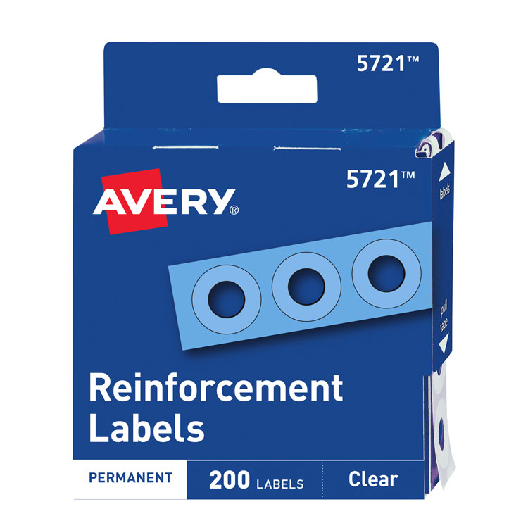 Avery Dispenser Pack Hole Reinforcements, 0.25" Dia, Clear, 200/PK Avery Dispenser Pack Hole Reinforcements, 0.25" Dia, Clear, 200/PK