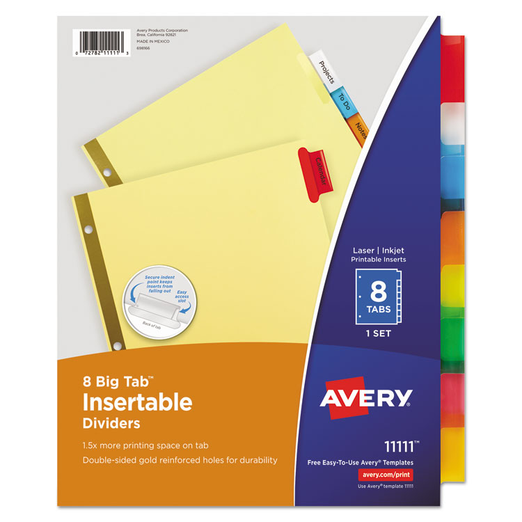 Avery Tab Dividers, 8-Tab, 11 x 8.5, Assorted Tabs, 1/ST