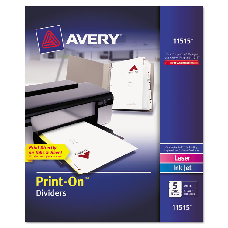 Avery Customizable Print-On Dividers, 3-Hole, 11 x 8.5, White, 5 ST/PK Avery Customizable Print-On Dividers, 3-Hole, 11 x 8.5, White, 5 ST/PK