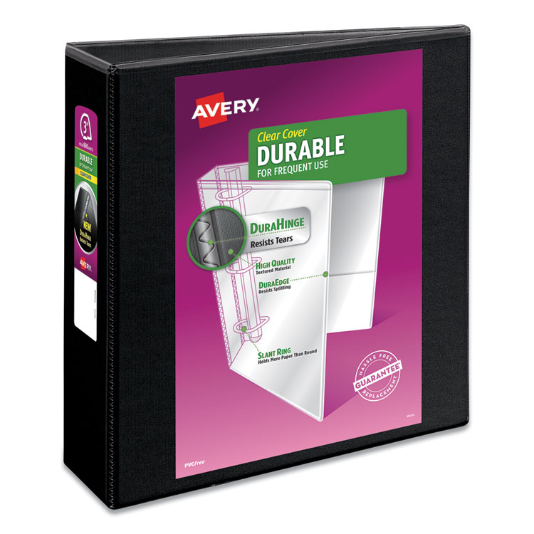 Avery Durable View Binder, 3 Rings, 3" Capacity, 11 x 8.5, Black Avery Durable View Binder, 3 Rings, 3" Capacity, 11 x 8.5, Black