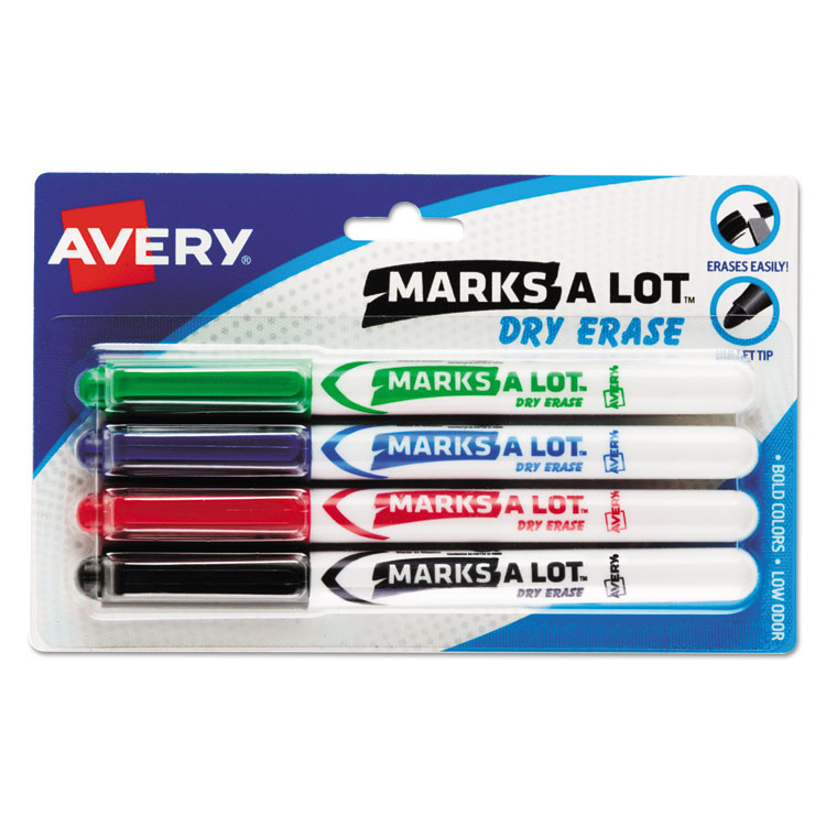 Avery Pen-Style Dry Erase Markers, Medium, Assorted Colors 4/ST Avery Pen-Style Dry Erase Markers, Medium, Assorted Colors 4/ST