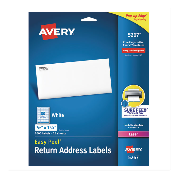 Avery Easy Peel Address Labels, 0.5 x 1.75, White, 2000 SH/PK Avery Easy Peel Address Labels, 0.5 x 1.75, White, 2000 SH/PK
