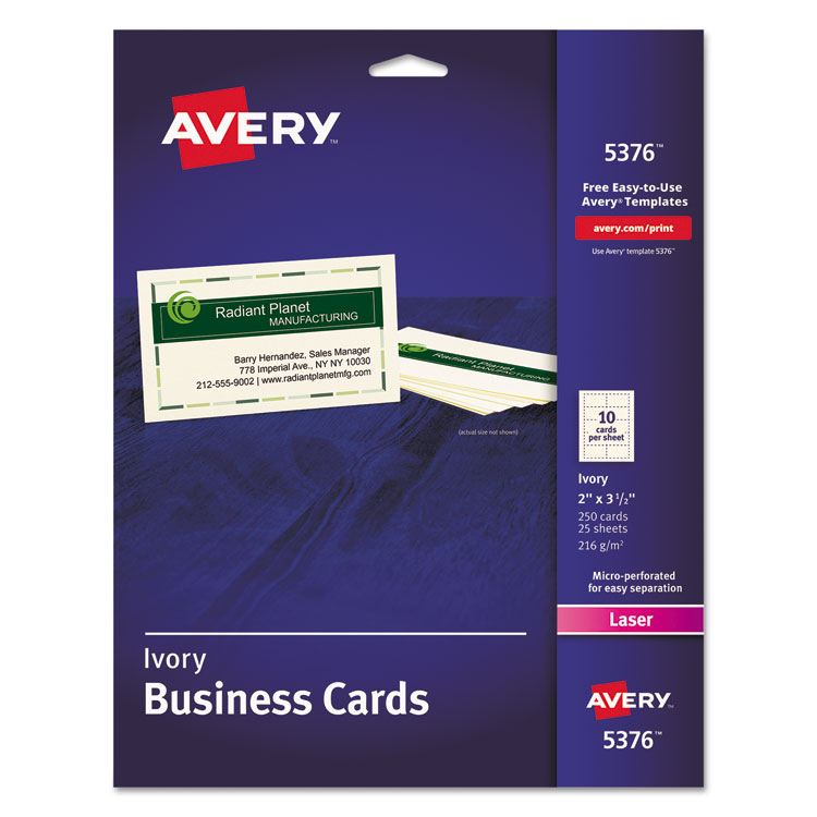 Avery Printable Microperforated Business Cards, 2 x 3.5, Ivory, 250/PK Avery Printable Microperforated Business Cards, 2 x 3.5, Ivory, 250/PK