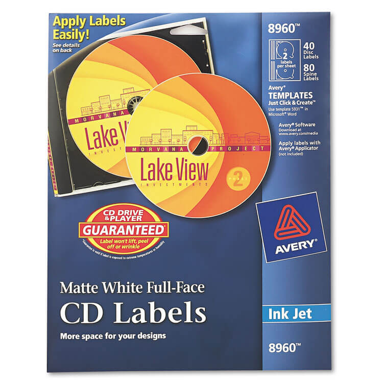 Avery Inkjet Full-Face CD Labels, Matte White, 40/PK