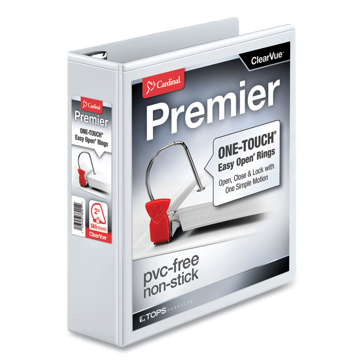 Cardinal Premier Easy Open Slant-D Ring 2" Binder, 3 Rings, 11 x 8.5, White Cardinal Premier Easy Open Slant-D Ring 2" Binder, 3 Rings, 11 x 8.5, White