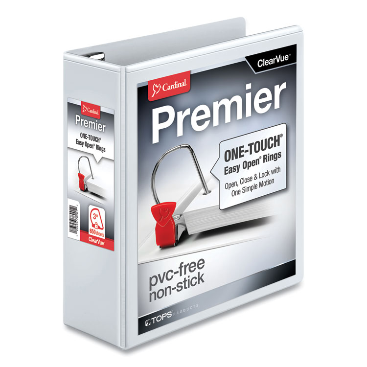 Cardinal Premier Easy Open Slant-D Ring 3" Binder, 3 Rings, 11 x 8.5, White Cardinal Premier Easy Open Slant-D Ring 3" Binder, 3 Rings, 11 x 8.5, White