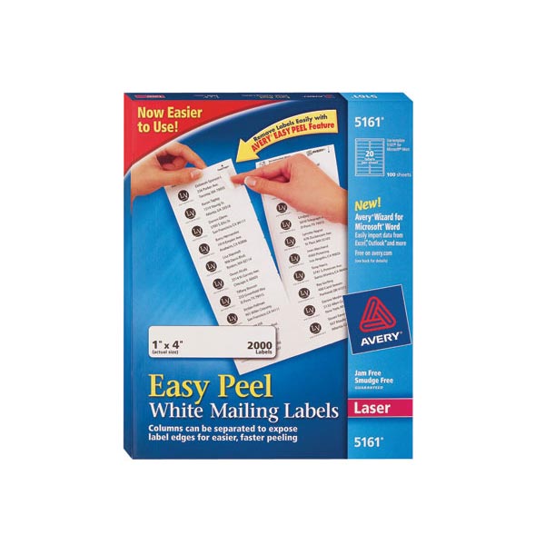 Avery Easy Peel White Address Labels for Laser Printers (1" x 4") (20 Labels/Sheet) (100 Sheets/Box)
