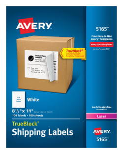Avery Shipping Labels W/TrueBlock Technology for Laser Printers (White) (8 1/2" x 11") (1 Label/Sheet) (100 Sheets/Box)