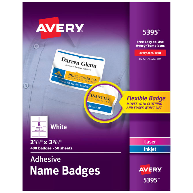 Avery Adhesive Name Badges (2 1/3" x 3 3/8") (400 Badges/Box)