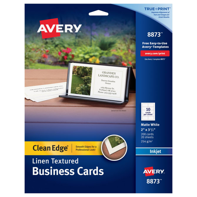Avery Linen-Textured Two-Sided Printable Clean Edge Business Cards Inkjet (White) (Matte) (200 Cards/Pkg)