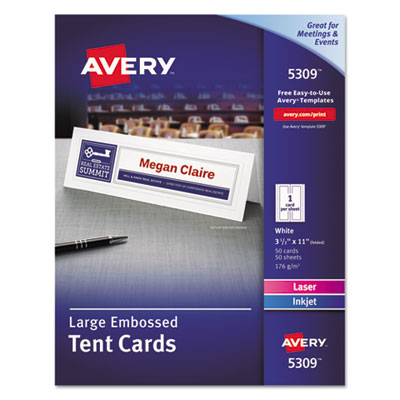 Avery Large Embossed Tent Card, White, 11 x 3.5, 50/BX