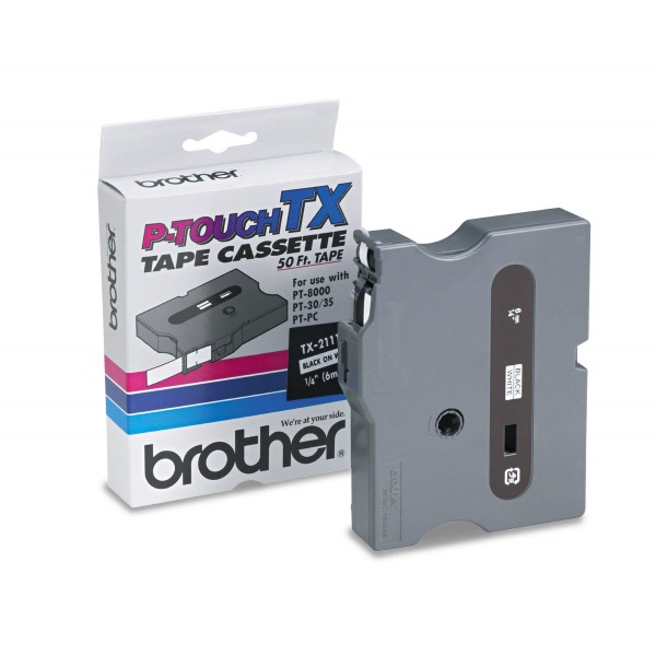 Brother 6mm (1/4") Black on White Laminated Tape (15m/50') (1/Pkg) Brother 6mm (1/4") Black on White Laminated Tape (15m/50') (1/Pkg)