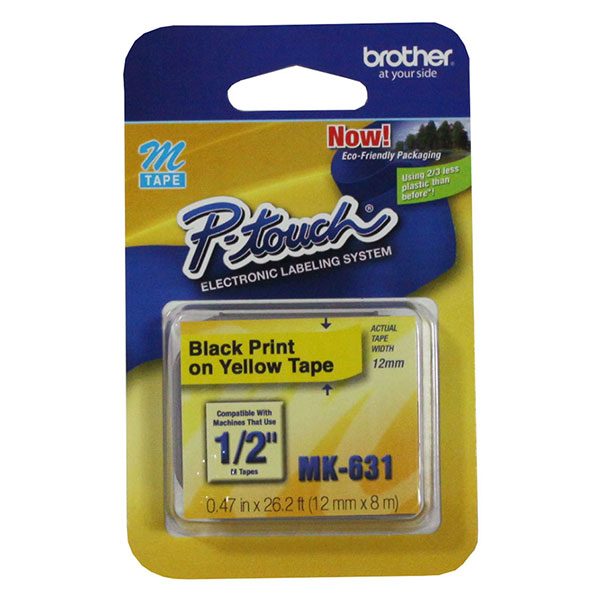 Brother 12mm (1/2") Black on Yellow Non-Laminated Tape (8m/26.2') (1/Pkg) Brother 12mm (1/2") Black on Yellow Non-Laminated Tape (8m/26.2') (1/Pkg)