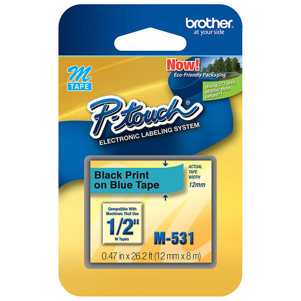 Brother 12mm (1/2") Black on Blue Non-Laminated Tape (8m/26.2') (1/Pkg) Brother 12mm (1/2") Black on Blue Non-Laminated Tape (8m/26.2') (1/Pkg)