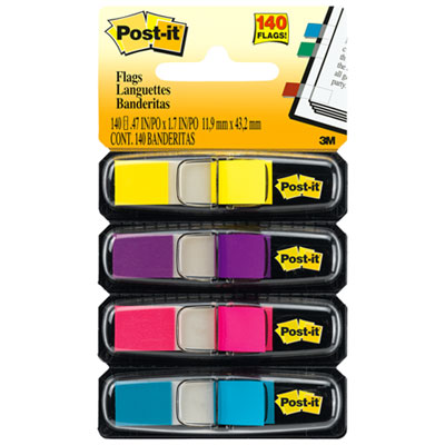 3M Page Flags, 4 Bright Colors, 0.5x1.75" 4/PK