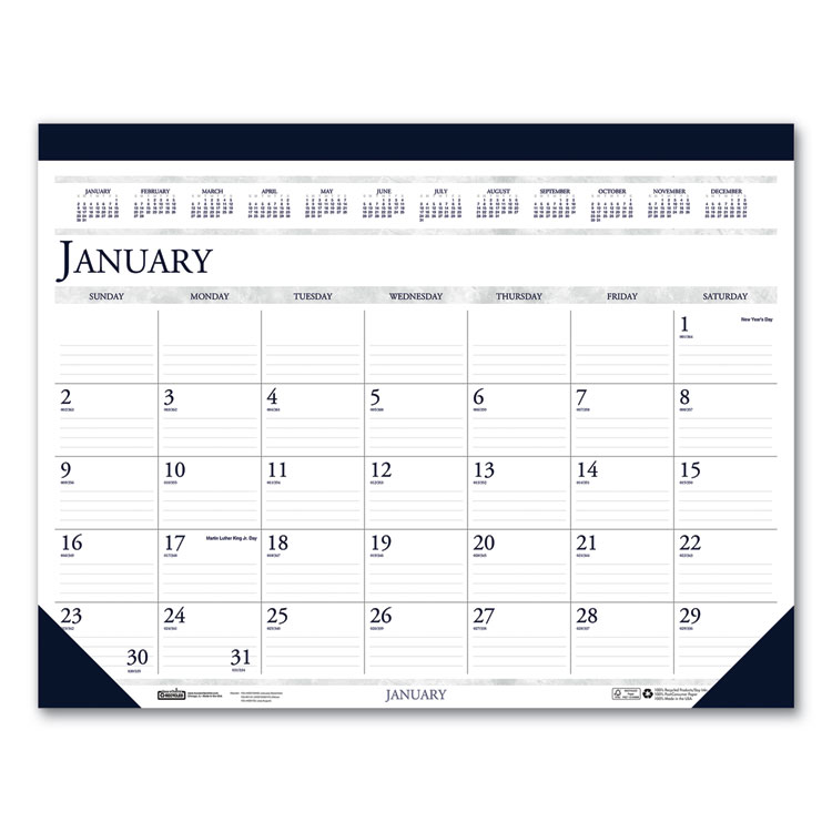 2025 Two-Color Recycled Desk Calendar, 22 x 17