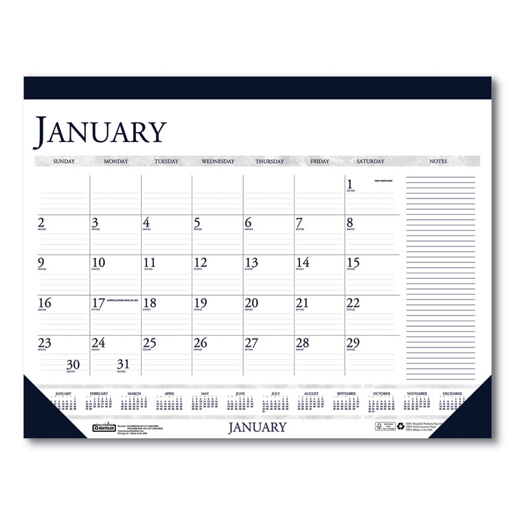 2025 Two-Color Blue Monthly Desk Calendar, 22 x 17